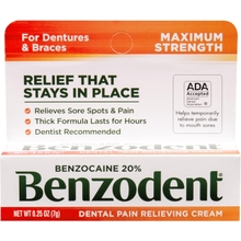 Benzodent Dental Pain Relieving Cream for Dentures and Braces, Topical Anesthetic, 0.25 Ounce Tube