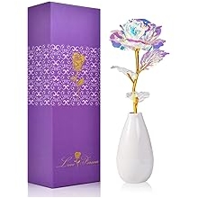 Tmacker Valentines Galentines Day Gifts for Her Mom Wife Girlfriend Artificial Rose Flowers with Vase Mothers Day Birthday Gifts for Women Grandma Sister Anniversary Thanksgiving Wedding Christmas