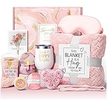 Valentines Day Birthday Gifts for Women Self Care Gifts Get Well Soon Gifts, Rose Relaxing Spa Gifts Basket Care Package with Flannel Blanket, Unique Gifts for Her Mom Wife Girlfriend Friend Sister