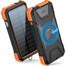 BLAVOR Solar Power Bank, PD18W QC3.0 Fast Charging 10W Wireless Charger 20000mAh Solar Powered Powerbank with Type C InputOutput, IPX5 Waterproof, Camping Flashlight, Compass, Carabiner