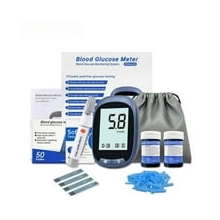 Blood Glucose Monitor Kit, 50 Glucometer Strips, 50 Lancets, 1 Blood Sugar Monitor, Blood Sugar Test Kit with Control Solution, Lancing Device, No Coding, Large Display
