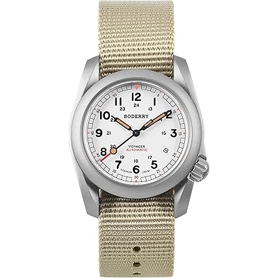 BODERRY Mens Watch Titanium Automatic Field Watch 40mm Military Watch Day Date Function 100M Waterproof with Nylon Strap Japanese Mechanical Movement & Screw Down CrownVoyager