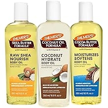 Palmer's Body Oil Variety Pack, Cocoa Butter, Coconut, and Shea, Dermatologist Approved, Instant Absorption, Bath, Body &amp; Shower, 3 Pack (8.5 oz x 3)