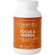 Dr Amen BrainMD Focus & Energy - 120 كبسولة - تعزيز التحمل العقلي ، يعزز التركيز والاهتمام - خالي من الكافيين ، خالي من الغلوتين - 30 حصة