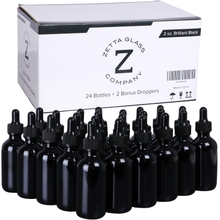 زجاجات بوسطن مستديرة صبغة سوداء رائعة 2 أونصة مع قطرات - قطرات زجاجية سوداء للزيوت الأساسية والأمصال - غير مطلية أو مطلية حماية كاملة من الأشعة فوق البنفسجية مجمعة في 24 عبوة للاحتياجات السائبة