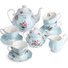 BTaT- Floral Tea Set, Tea cups 8oz, Tea Pot 38oz, Creamer and Sugar Set, Gift box, Tea Sets for Women, Tea Cups and Saucer Set, China Tea Set for Adults, 4 Tea Cups Set