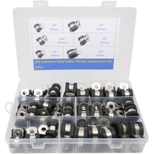 Cable Clamp, 52 Pieces 304 Stainless Steel Rubber Cushion Pipe Clamps Assorted in 5 Size 14&amp;#39;&amp;#39; 516&amp;#39;&amp;#39; 38&amp;#39;&amp;#39; 12&amp;#39;&amp;#39; 58&amp;#39;&amp;#39;Assortment Kit