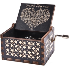 Can&amp;#39;t Help Falling in Love Wood Music Box, Antique Engraved Musical Boxes Case for Love One Wooden Music Box - Gifts for Lover, Boyfriend, Girlfriend, Husband, Wife BLACK