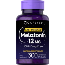 Carlyle Melatonin 12 mg Fast Dissolve 300 Tablets | Drug Free | Natural Berry Flavor | Vegetarian, Non-GMO, Gluten Free