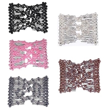 Casualfashion 5Pcs Easy Stretch Beaded Hair Combs Double Magic Slide Metal Comb Clip Hairpins for Women Hair Styling