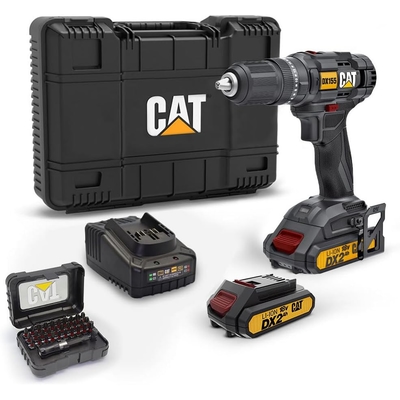 CAT DX155.1SET 18 Volt2.0Ah Li-ion Dual Battery Powered Professional Rechargeable Hammer Drill  DA01901 32 Piece Screwing End Set