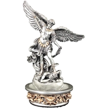 CatholicStore 8 St. Michael Holy Water Font, Pewter Finished Resin, Stands or Hangs