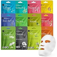 Celavi Essence Facial Sheet Face Mask Variety Set Classic Authentic Korean Moisturizing Skincare (12-Packs)