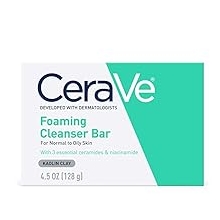 CeraVe Foaming Cleanser Bar, Soap-Free Body and Face Cleanser Bar for Oily Skin, Fragrance Free, 4.5 Ounce