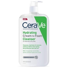 كريم CeraVe المرطب إلى منظف الرغوة | غسول الوجه لإزالة المكياج للبشرة الجافة | منظف الوجه الرغوي مع حمض الهيالورونيك | البشرة العادية إلى الجافة | خالية من العطور & غير كوميدوجيني | 19 أونصة سائلة