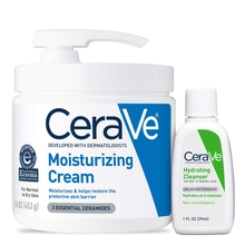 CeraVe Moisturizing Cream Combo Pack | Contains 16 Ounce with Pump and 1 Ounce Hydrating Facial Cleanser TrialSample Size