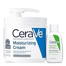 CeraVe Moisturizing Cream & Hydrating Facial Cleanser Skin Care Set, Combo Pack For Dry Skin Relief, Travel Essentials, 1oz Cleanser + 16oz Cream With Pump
