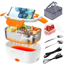 Electric Lunch Box, Food Warmer Heater 12V 24V 110V, 80W Faster Heated Lunch Box for Car/Truck/Home Portable Heating Boxes with 1.5L 304 SS Container Fork &amp; Spoon