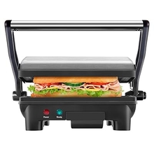 Chefman Electric Panini Press Grill and Gourmet Sandwich Maker w/ Non-Stick Coated Plates, Opens 180 Degrees to Fit Any Type or Size Food, Dishwasher Safe Removable Drip Tray, Stainless Steel/Black