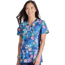 Cherokee iFlex Women Scrubs Top Mock Wrap Knit Panel Print CK642