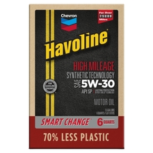 Chevron Havoline High Mileage Synthetic Technology Motor Oil 5W-30, 6 Quart Smart Change Box