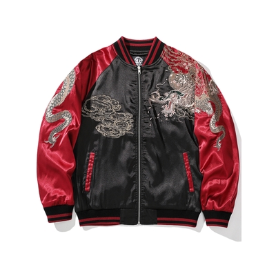 Chinese-Style Heavy Embroidery Dragon Jacket for Men, Fashionable Casual Dragon Baseball Jacket A013