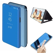 Cistor Compatible for Samsung Galaxy Note 9 Mirror Flip Case,Luxury Blue Clear View Translucent Metal Electroplate Plating Cover Shockproof Hard PC Case with Stand Function Ring Holder