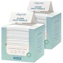 Cliganic Clean Face Towels XL, Multi-Pack (100 Count), Disposable, Ultra-Absorbent, Hypoallergenic &amp; Soft - Makeup Remover