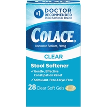 Colace Clear Stool Softener Soft Gel Capsules Constipation Relief 50mg Docusate Sodium Doctor Recommended 28ct
