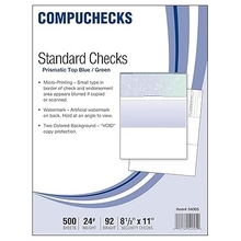 Compuchecks Check on Top Blank Check Paper - 500 Pack, Quick-Books & Laser Printer Compatible - Security Business Checks with Voucher - 8.5 x 11 Blue/Green Prismatic