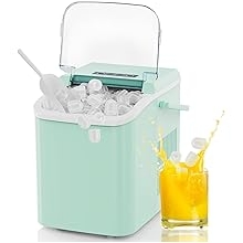 NEWBULIG Ice Makers Countertop with Handle, Portable Ice Machine, 9 Bullet Ice Cubes in 6 Mins, 26lbs in 24Hrs, Auto-Cleaning, with Basket and Scoop, for Home, Kitchen, RV, Camping, Green