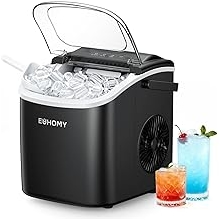 EUHOMY Countertop Ice Maker Machine with Handle, 26lbs in 24Hrs, 9 Ice Cubes Ready in 6 Mins, Auto-Cleaning Portable Ice Maker with Basket and Scoop, for Home/Kitchen/Camping/RV. (Black)