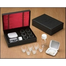 Cross Detail Faux Leather Box 6 Cup Portable Travel Communion Set Minister Gift