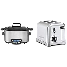 Cuisinart MSC-600 3-In-1 Cook Central 6-Quart Multi-Cooker Slow Cooker, Brown/Saute, Steamer & CPT-160 Metal Classic 2-Slice Toaster, Brushed Stainless