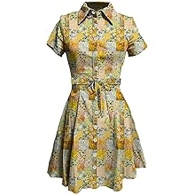 Cute T Shirt Dress for Women Short Sleeve Button Up Tie Waist Elegant Casual Collared Smocked Midi Dress