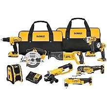 DEWALT 20V MAX Power Tools, 9 Cordless Tool Combo, Impact and Drill Driver, Oscillating Tool, Grinder,Circular and Reciprocating Saw,Right Angle Drill,Speaker,LED Light, 2 Batteries,Charger DCK940D2