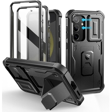 Dexnor for Samsung Galaxy S24 Case مع غطاء كاميرا منزلق مدمج وحامي للشاشة و Kickstand ، غطاء قوي مقاوم للصدمات ثقيل غطاء واقي كامل الجسم لـ Galaxy S24 2024 ، أسود