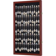 DisplayGifts 60 Souvenir Spoon Tea Spoon Display Case Rack Holder Wall Cabinet Collection Frame with UV Protection, Lockable Door Cherry Finish
