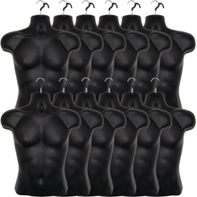 DisplayTown 12 Packs Black Male Mannequin Hollow Back Body Torso Dress Form w Hanging Hooks, S-M Sizes