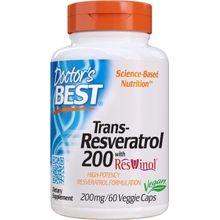 Doctor&amp;#39;s Best, Trans-Resveratrol with ResVinol, Non-GMO, Vegan, Gluten &amp; Soy Free, 200 mg, 60 Count