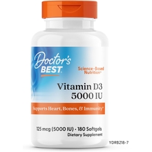 أفضل فيتامين D3 5000IU من الطبيب ، غير GMO ، خالي من الغلوتين والصويا ، ينظم وظيفة المناعة ، يدعم العظام الصحية ، الأبيض ، بدون نكهة ، 180 Count