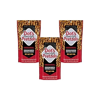 Dots Pretzels Original Seasoned Pretzel Twists, Healthy Kids Snacks, 16oz Grocery Sized Bag Pack of 3
