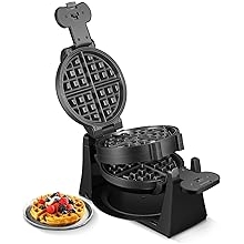 Double Belgian Waffle Maker Iron 180 Flip 1400W 8 Slices in 3 Mins, Rotating, Nonstick Baking Plates, Anti-Scald, Removable Easy to Clean Drip Tray, Cool-touch Handle, Space-Saving Storage, Black