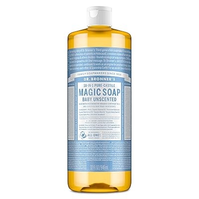 Dr. Bronners Pure-Castile Magic Liquid Soap - Made with Regenerative Organic Certified Oils - 18-in-1 Uses for Face, Body, Hand Gentle on Baby & Sensitive Skin Body Wash Unscented,32oz