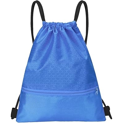 Drawstring Backpack Bag, Waterproof Draw String Back Sack with Zip Pocket, Gym Drawstring Bags Swim Bag for Men Women