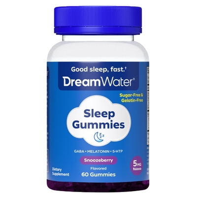 Dream Water Sleep Gummies, Sugar-Free, Gelatin-Free; Blend of 3 Ingredients, GABA, 5mg Melatonin & 5-HTP; Snoozeberry, 60 Gummies