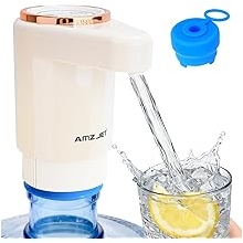 Dual Pump Water Dispenser for 5 Gallon Bottle, Electric Water Bottle Pump with Water Jug Cap, Powerful Flow, USB Rechargeable Automatic for Home, Office, Camping-Beige