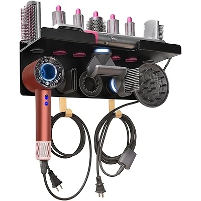 Dyson Airwrap Holder, Dyson Airwrap Wall Mount, 2in1 Dyson Airwrap Organizer and Dyson Hair Dryer Holder, Dyson Hair Dryer Stand for Dyson Airwrap Styler & Supersonic Nural Black UEMUSI