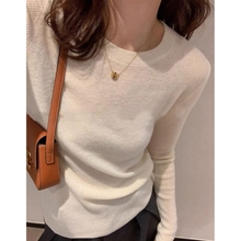 Early Autumn Fine Wool Base Shirt for Women, Round Neck, Thin Style, Trendy Loose Versatile Sweater Knit Base