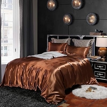 EastElegant Silk Like Duvet Cover Set 3 Pieces Bedding Duvet Cover and Pillow Shams (Brown, King)